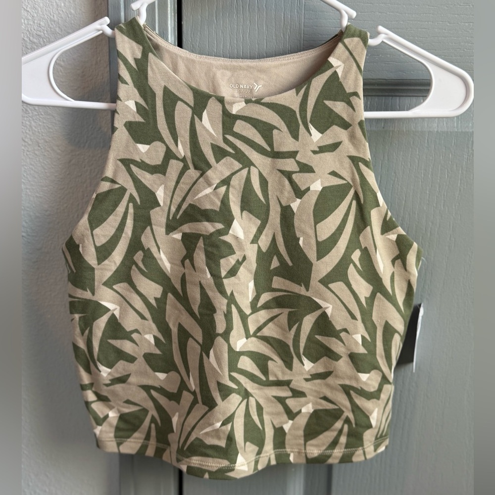 Old Navy Olive and Beige Athletic Crop Top with Built in Bra and Removable Pads
